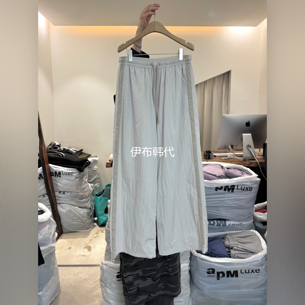 松紧腰网眼内里宽松阔腿长裤女