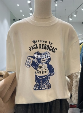 NEROLI 36韩国东大门正品代购25冬 圆领休闲卡通小熊宽松短袖T恤