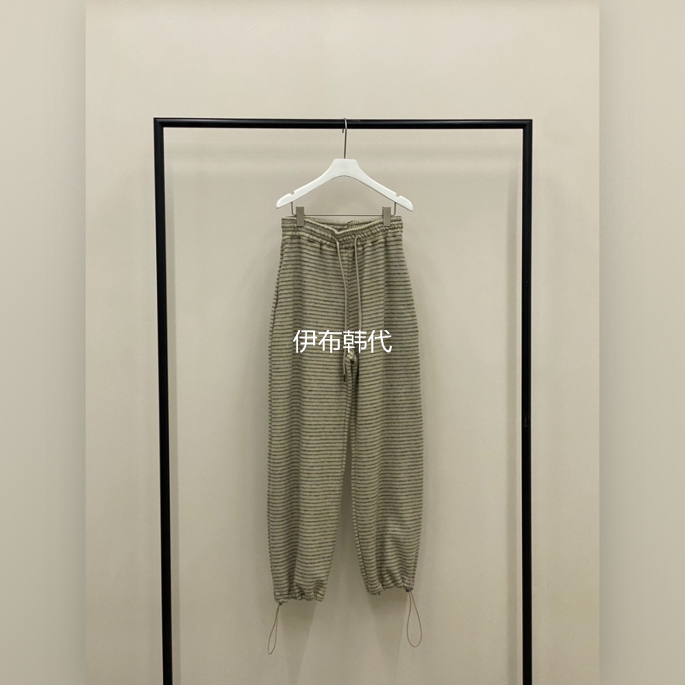 松紧腰休闲细条纹抽绳宽松卫裤