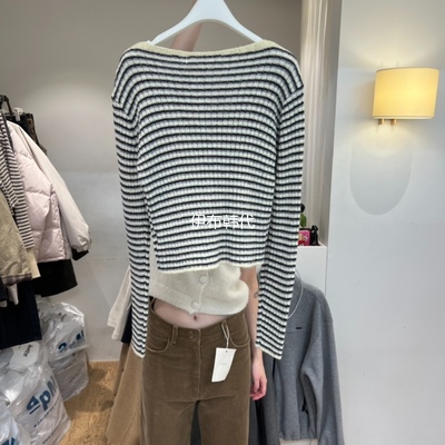 一字领休闲条纹针织衫打底衫