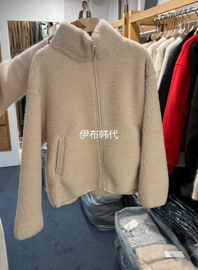 ROUNDER韩国东大门正品代购25冬 立领纯色拉链仿羊羔毛绒保暖外套
