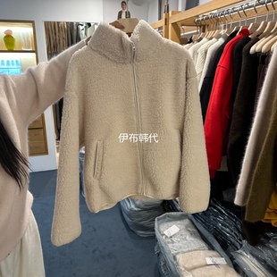 ROUNDER韩国东大门正品代购25冬 立领纯色拉链仿羊羔毛绒保暖外套