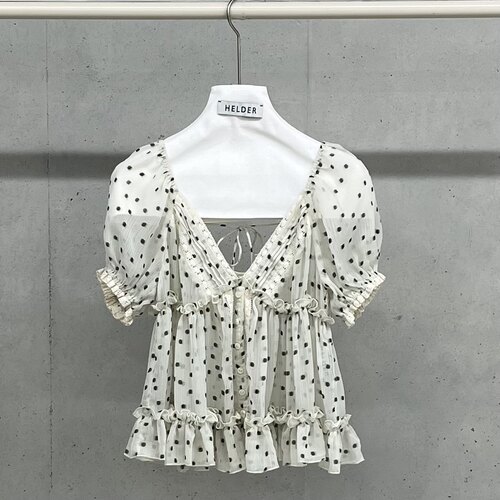 V领微透点点绑带娃娃衫衬衫