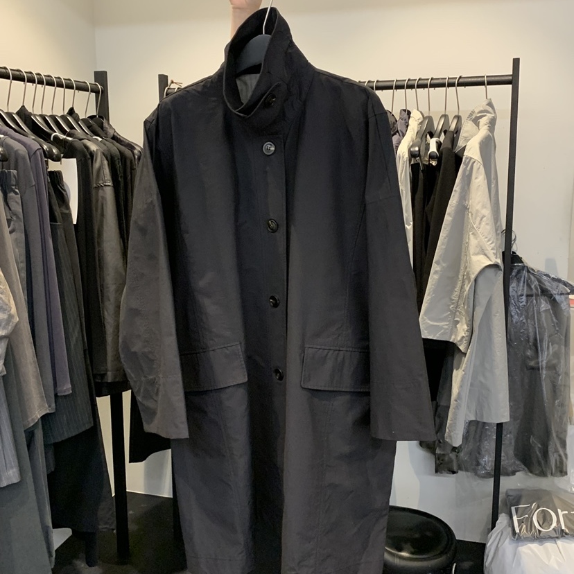 立领纯色休闲中长风衣大衣外套