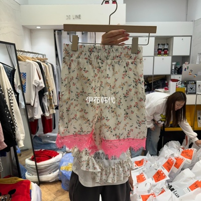 松紧腰碎花蕾丝飞边花边短裤