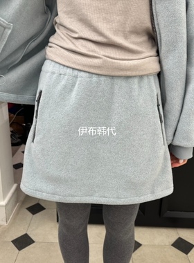 ETER韩国东大门正品代购25冬款 松紧腰拉链口袋摇拉绒半裙短裙