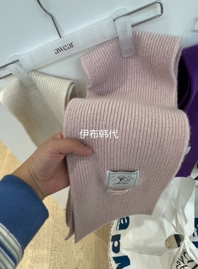 RUMIRU/AWEAR韩国东大门正品代购冬款 贴标纯色羊毛长条针织围巾