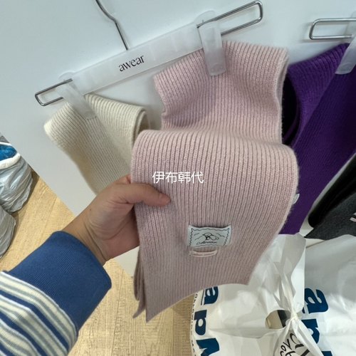 贴标纯色羊毛长条针织围巾