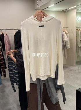 REMAKING韩国东大门正品代购25冬款 连帽棉质贴标休闲修身打底T恤