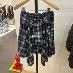 3 ANOTHER韩国东大门正品代购25冬款 格子袖子装饰假两件半裙短裙
