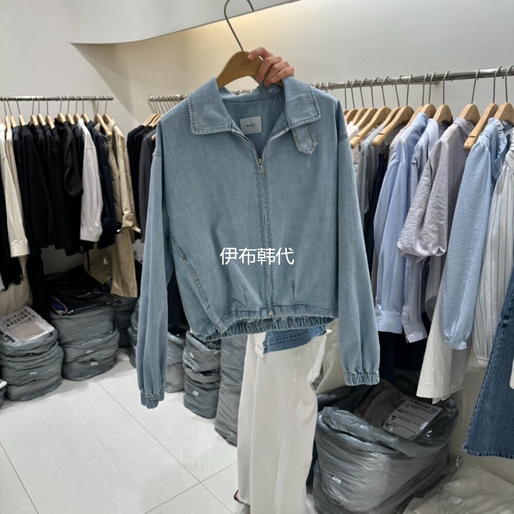 BLUEI韩国东大门正品代购26春款 纯色休闲水洗拉链牛仔外套夹克女