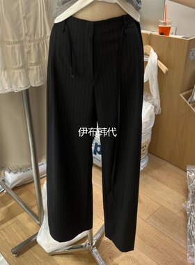 竖纹休闲西裤直筒裤腰绳长裤