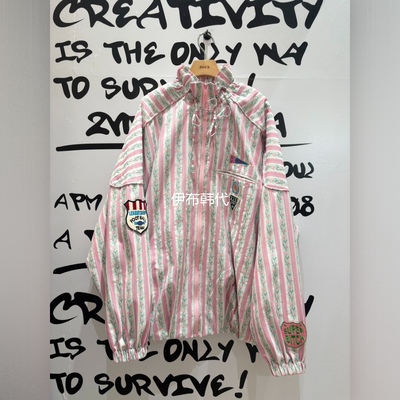 立领竖纹碎花贴布风衣夹克外套