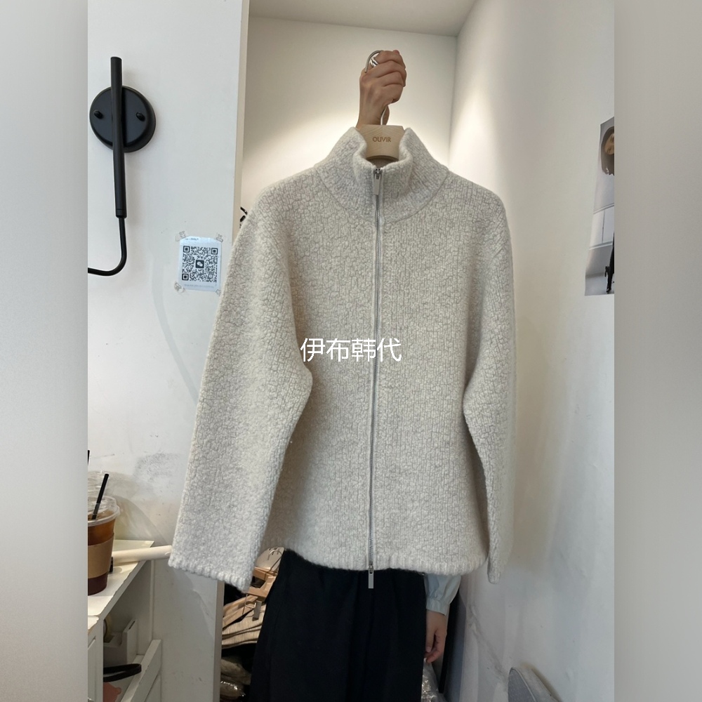 高领休闲拉链羊毛针织开衫外套