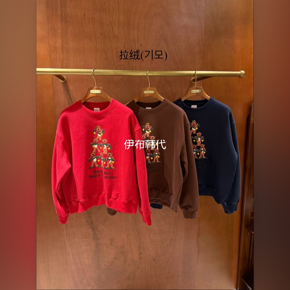 圆领小熊圣诞树拉绒加绒卫衣