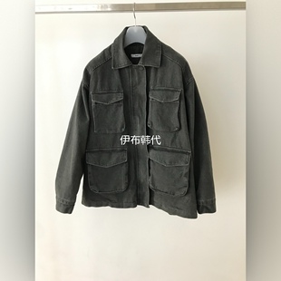 TEXT韩国东大门代购26冬款 翻领水洗做旧多口袋工装棉衣棉服外套