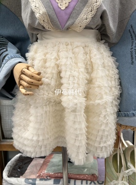 MARI CO韩国东大门正品代购26春 松紧腰层叠木耳边蓬蓬裙半裙短裙