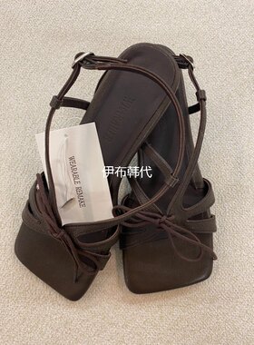 蝴蝶结绑带罗马鞋韩国手工高跟鞋