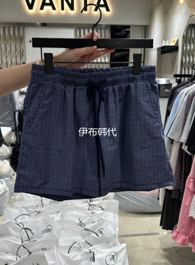 VANTA韩国东大门正品代购26夏款 松紧腰抽绳小格子休闲短裤女