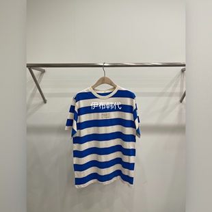 FIFTY韩国东大门正品 26春款 圆领休闲宽条纹字母短袖 T恤女 代购