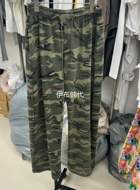 松紧抽绳条纹迷彩直筒卫裤