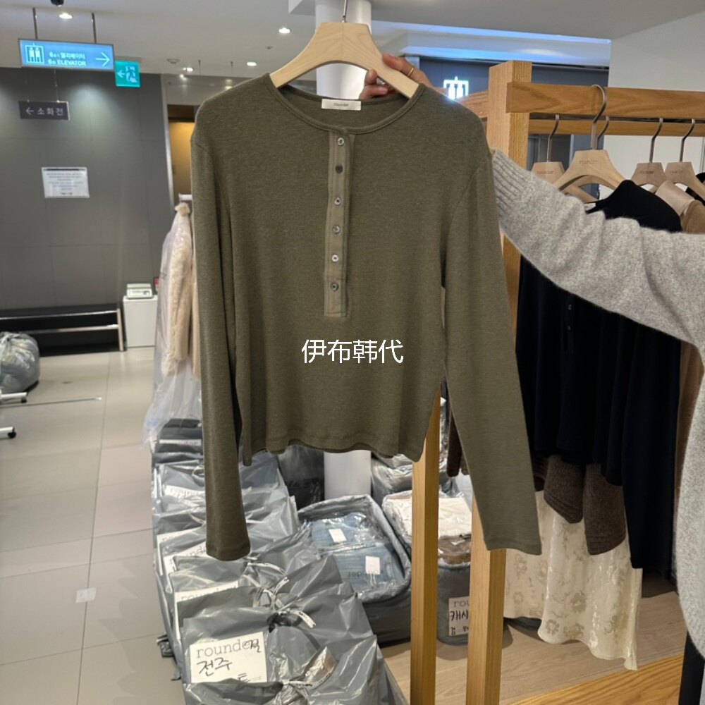 ROUNDER韩国东大门正品代购26冬款 圆领休闲多纽扣套头长袖T恤