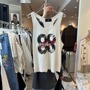 CHEAP-CHIC韩国东大门正品代购26春款 圆领做旧数字88工字背心女