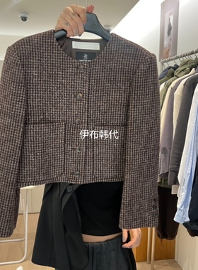 THE STARDUST韩国东大门正代购26春 圆领格子短款毛呢气质短外套