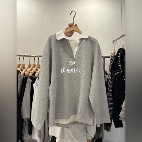 秋款翻领纽扣休闲字母长袖卫衣