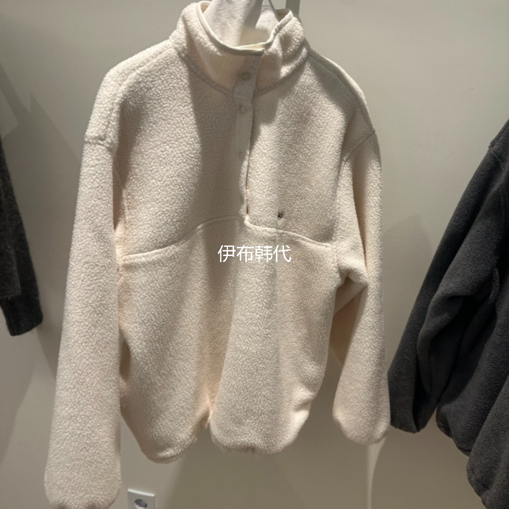 立领纯色纽扣摇粒绒抽绳卫衣外套