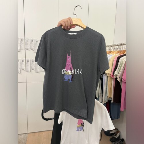 圆领卡通粉色小怪兽时尚短袖T恤