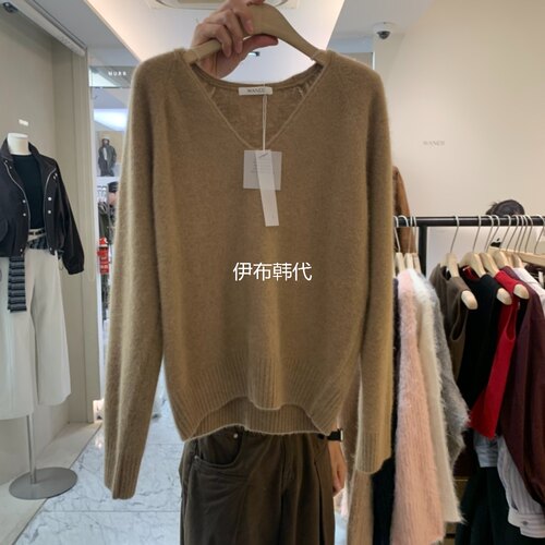 V领纯色毛绒纯色毛衣针织衫