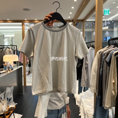 圆领休闲条纹棉质短袖T恤女