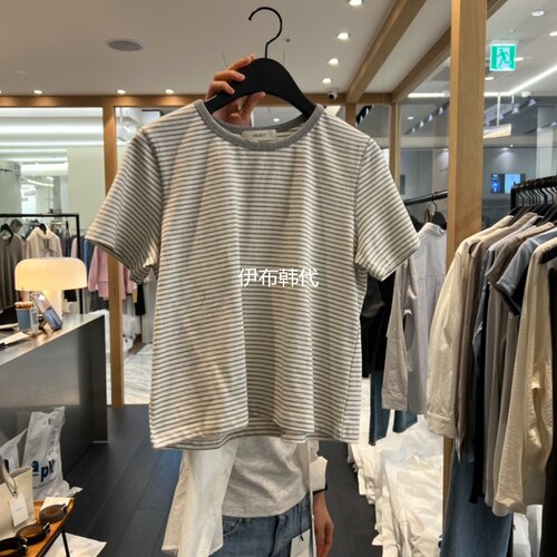 圆领休闲条纹棉质短袖T恤女