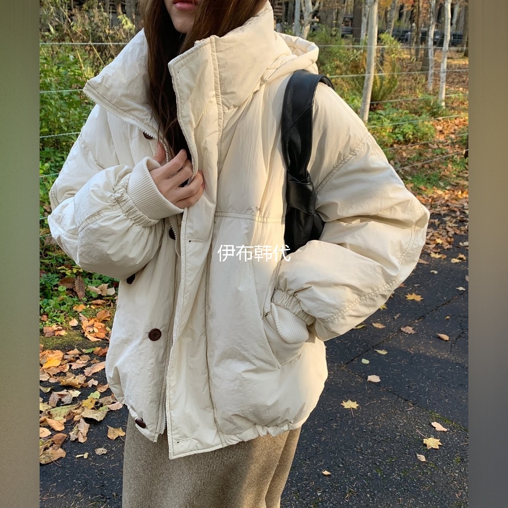 连帽多纽扣休闲宽松羽绒服外套