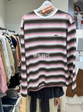 RUMIRU/AWEAR韩国东大门正品代购25秋款 圆领休闲条纹字母长袖T恤