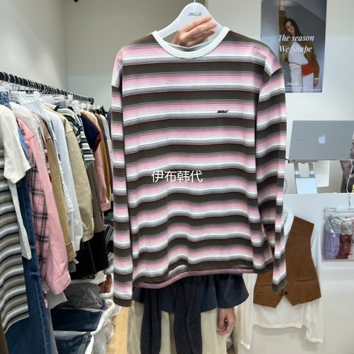 秋款圆领休闲条纹字母长袖T恤