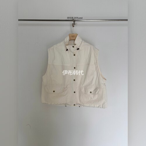 立领休闲抽绳宽松马夹坎肩