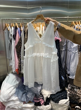 MENDL S韩国东大门正品代购26春款 V领飞边花边宽松背心裙连衣裙