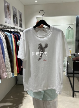 BROT韩国东大门正品代购26春款  圆领休闲骏马休闲棉质短袖T恤