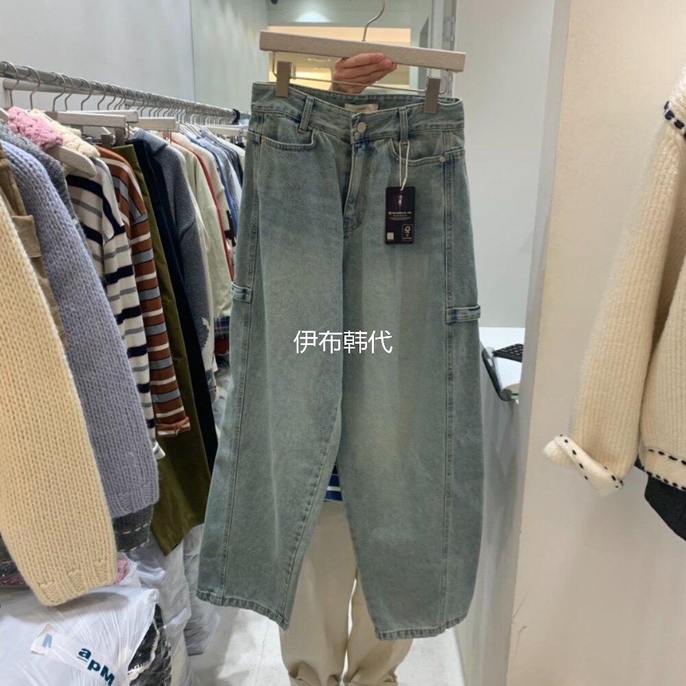 磨白做旧浅色直筒裤宽松牛仔裤