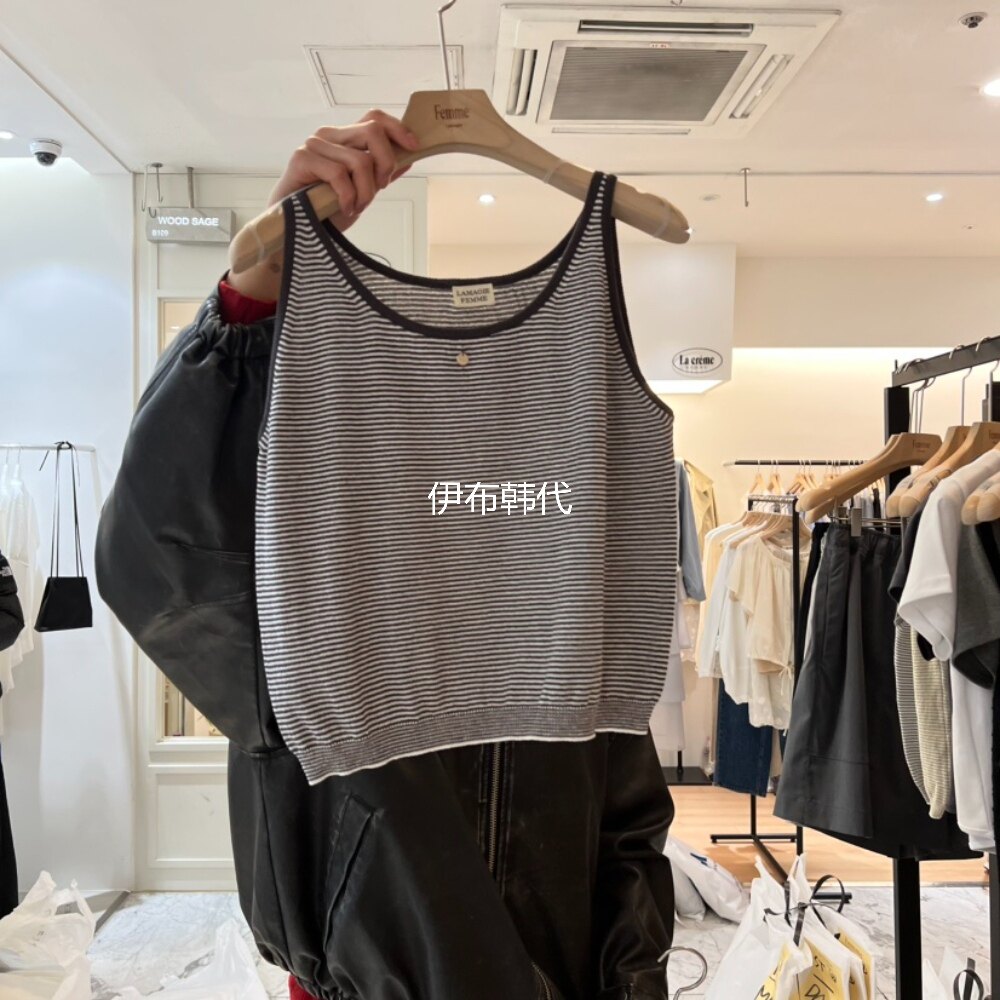 LA MAGIE FEMME韩国东大门代购26春 圆领细条纹标牌宽松针织背心
