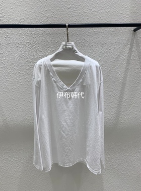 LUCY SALON韩国东大门正品代购26春 V领休闲纯色磨破做旧长袖T恤