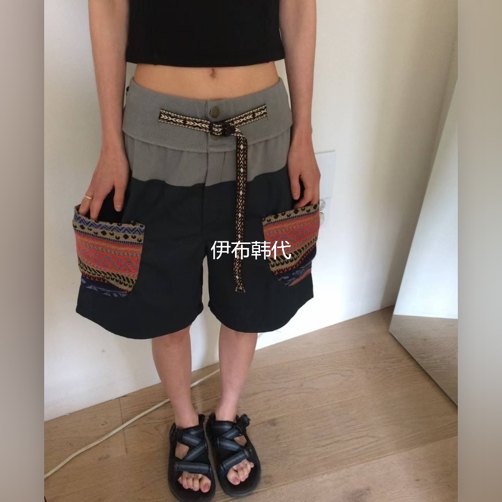 复古民族风宽松大口袋短裤女