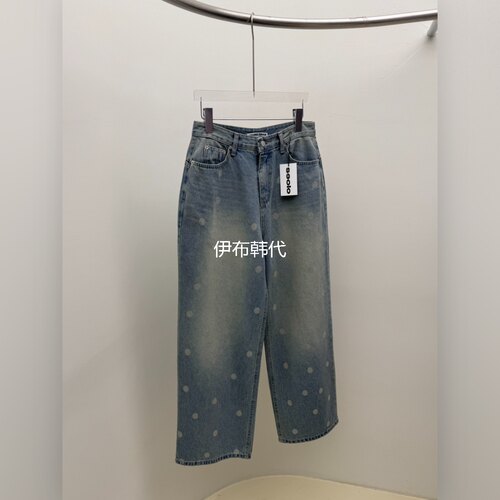 磨白做旧点点波点宽松牛仔裤