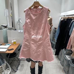 XPARTY韩国东大门正品代购26春款 收腰牛仔裙背心裙毛边连衣裙