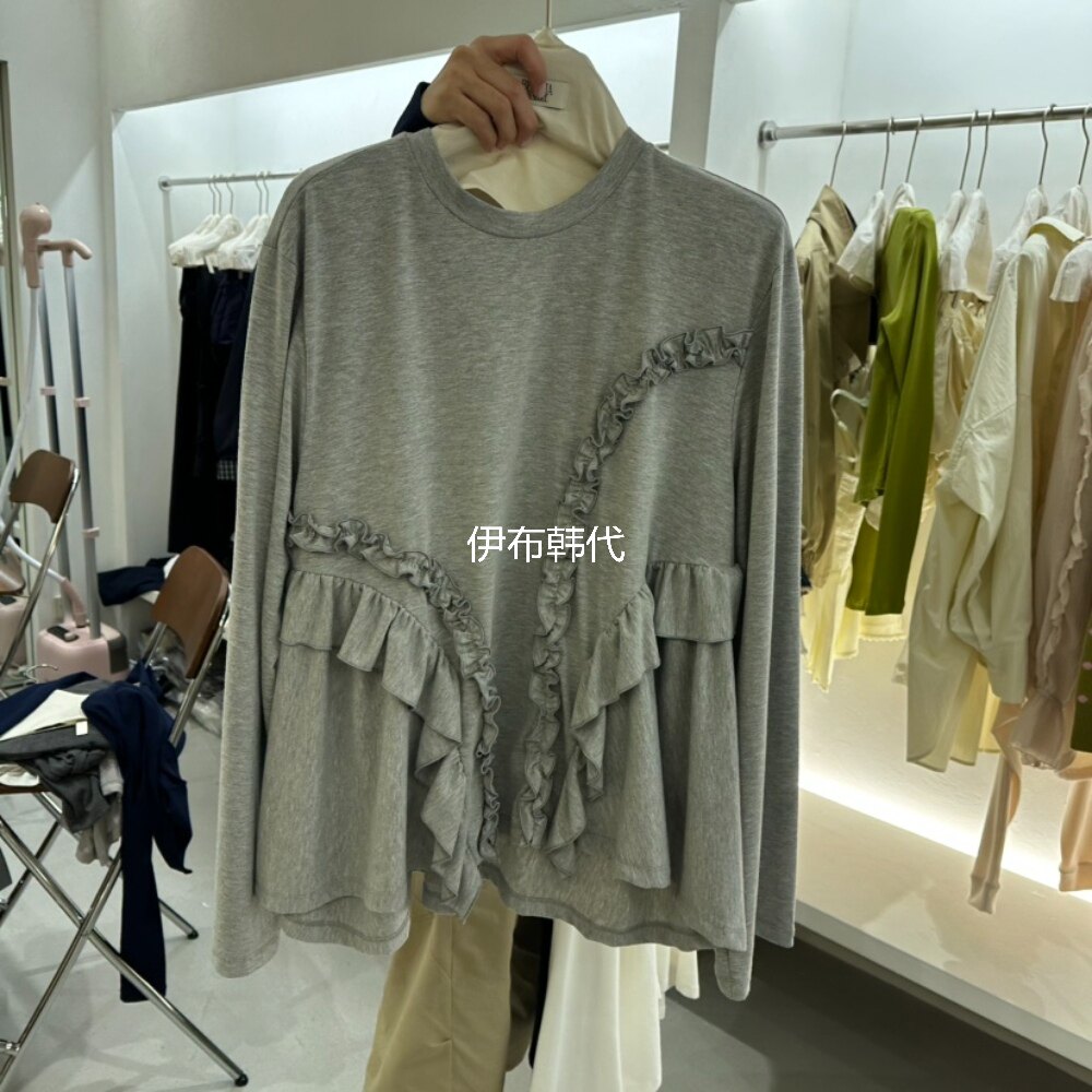 圆领木耳边休闲时尚宽松T恤图片