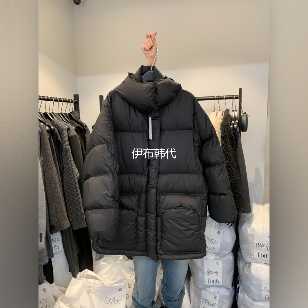 纯色连帽面包服中长羽绒服外套