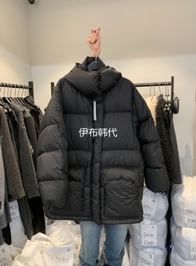 FORTH韩国东大门正品代购25冬款 黑色连帽面包服中长羽绒服