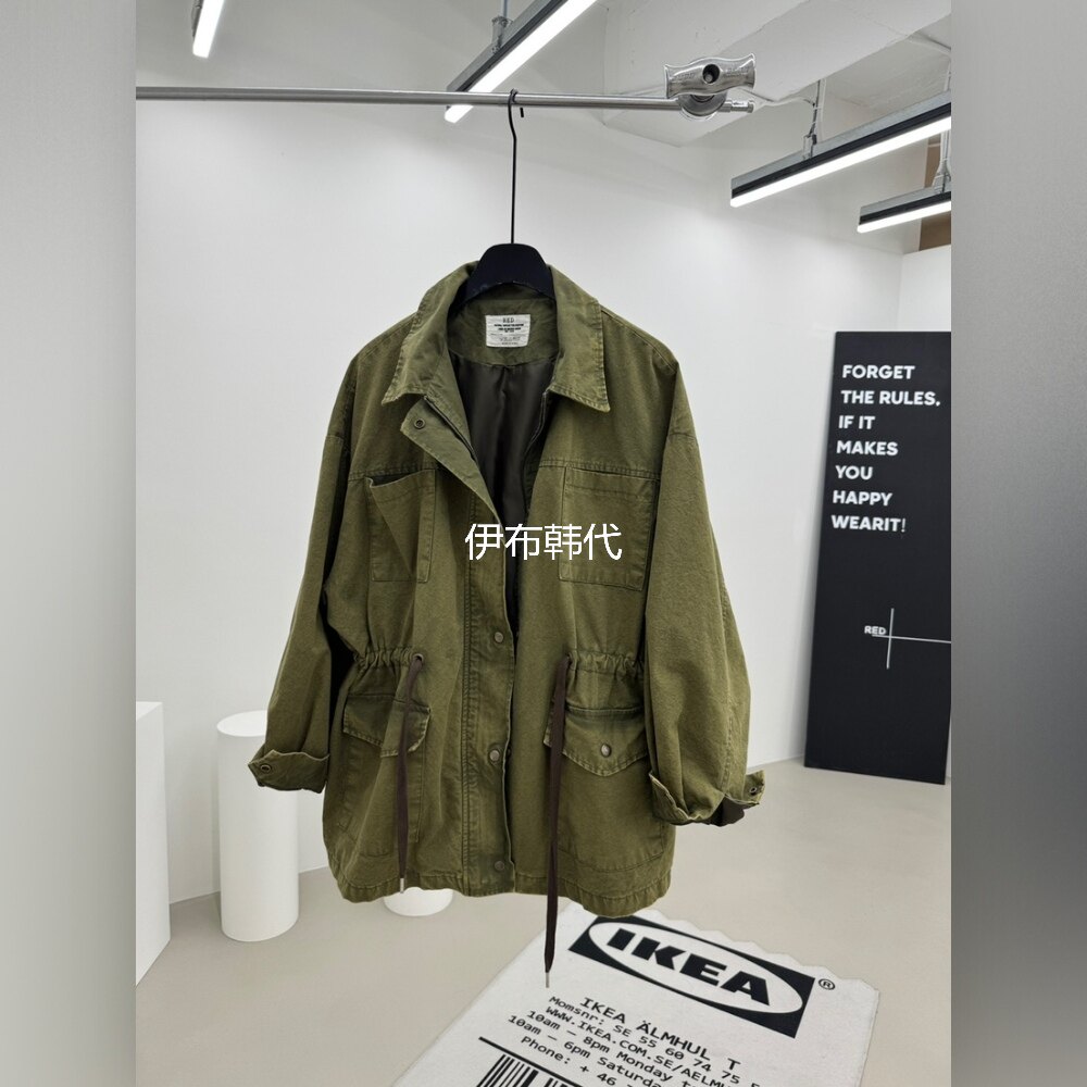 RED韩国东大门正品代购26秋款 立领纯色休闲抽绳工装风衣夹克外套